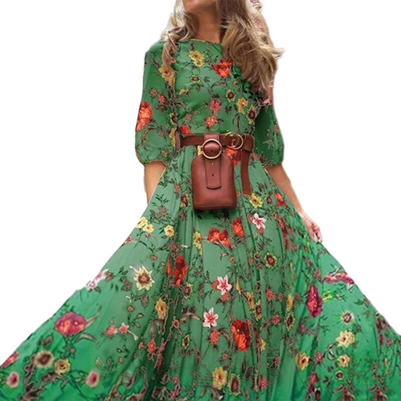 Stylish Fashion High Quality Comfy Swing Dress Maxi Dress 1pcs Bohemian Floral O Neck Polyester Print S-2XL Spring