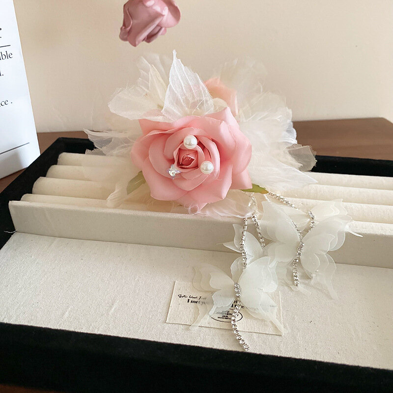 Romantico simulazione fiore accessori per capelli da donna 2024 primavera/estate nuova elegante farfalla rosa strass capelli artiglio fermaglio per capelli
