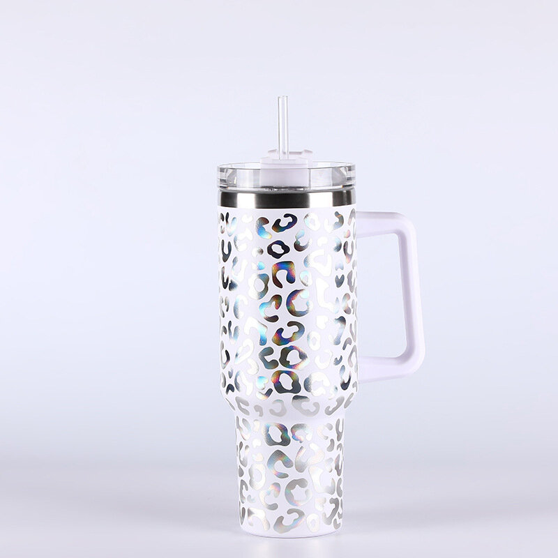 40oz stainless steel flat glass with handle and straw, sports kettle for men and women, coffee cup-perfect gift.