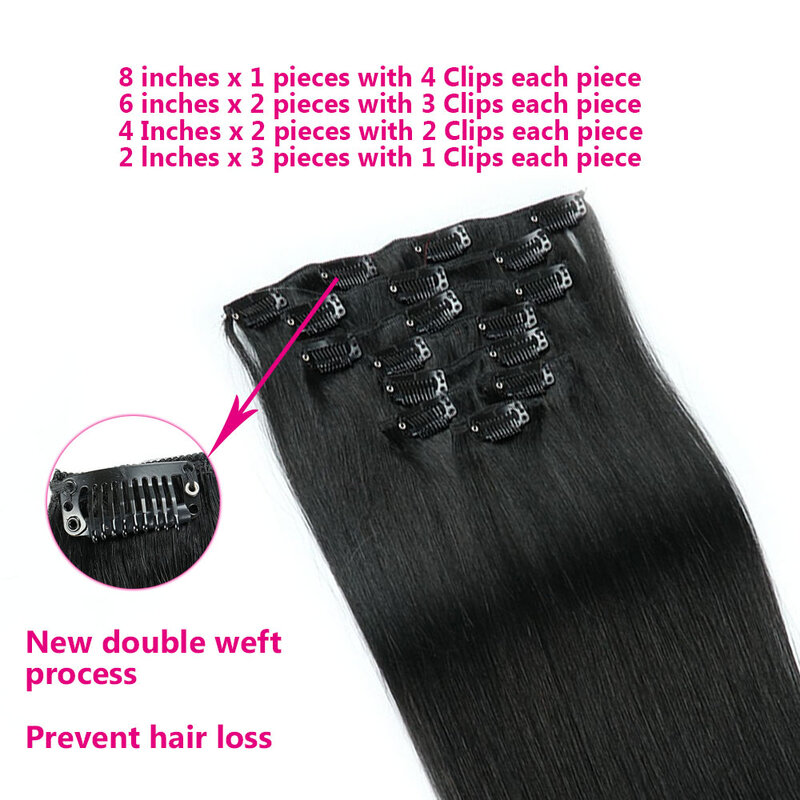 Clip In Hair Extensions Hair Clip In Human Hair Extensions Jet Black Long Straight Human Hair Clip ins Double Weft Clip in Hair