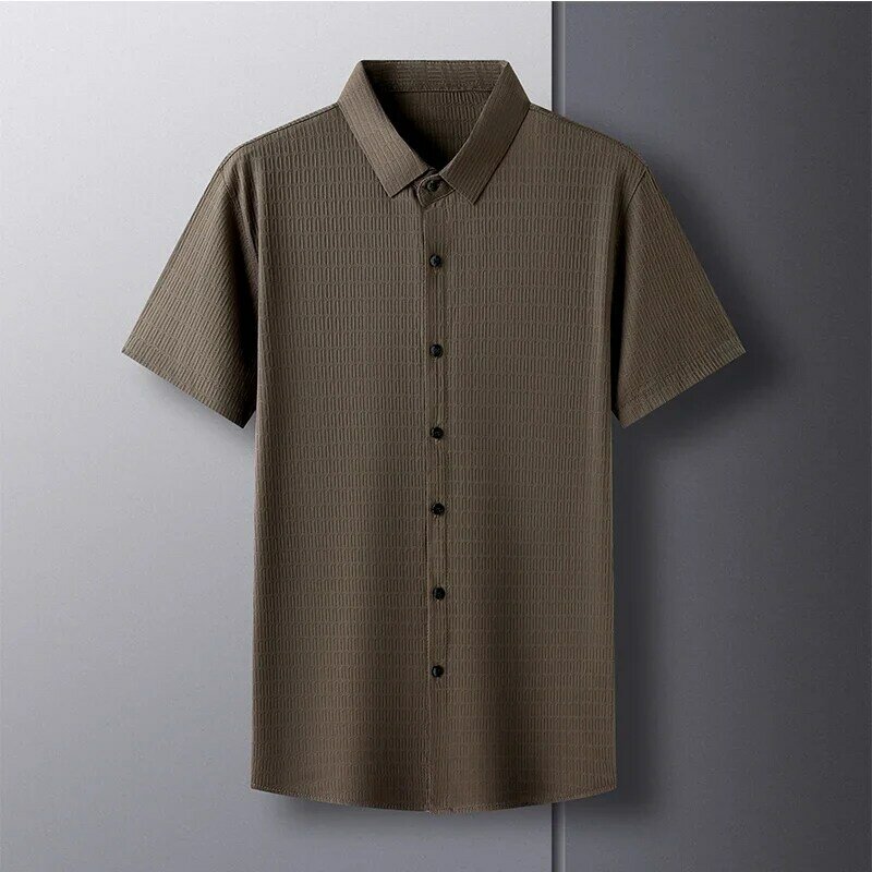 Camisa antibacteriana de manga curta masculina, camisa antibacteriana de negócio, moda casual, cor sólida, versátil, verão