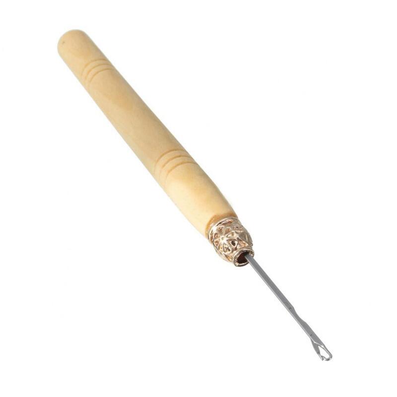 Enhebrador de ganchillo con mango de madera para peluca trenzada, herramienta de extensión de cabello, 1 piezas