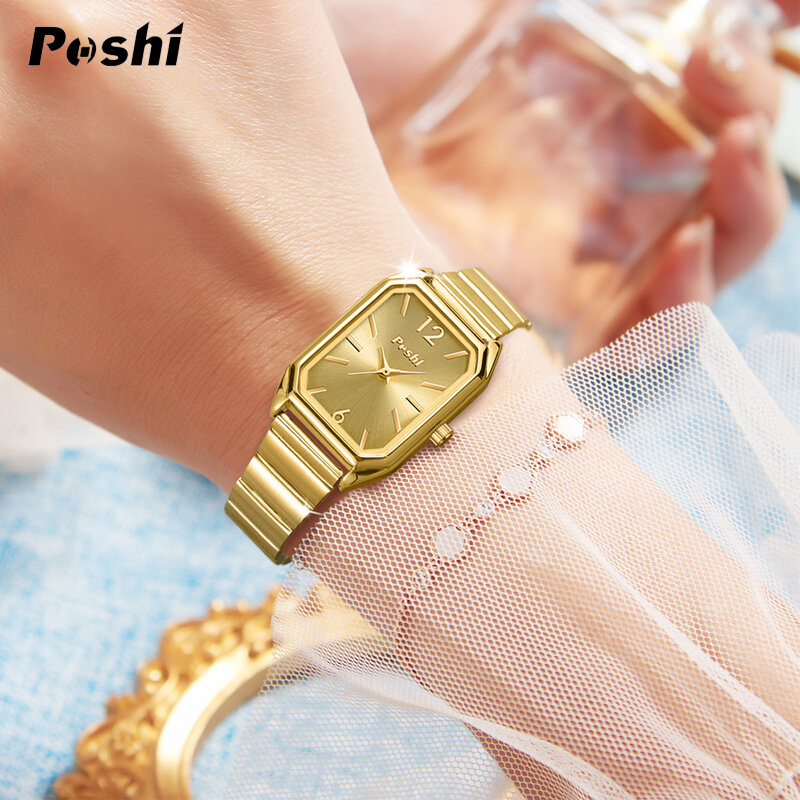 นาฬิกาข้อมือสตรีหรูหรา poshi นาฬิกาควอตซ์แฟชั่นสายเรียบง่ายลำลองธุรกิจ gratis ongkir กันน้ำ