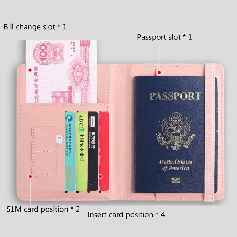 Cartera elegante para pasaporte con múltiples ranuras para tarjetas, monedero de bloqueo, soporte para documentos de viaje de PU, funda protectora para pasaporte para hombres y mujeres