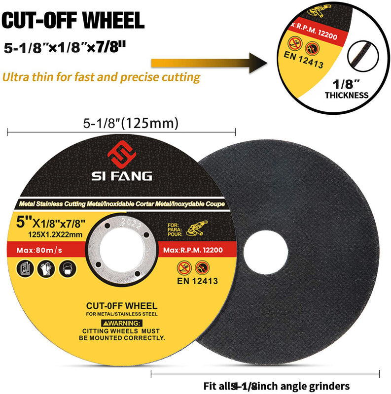 Disco de corte de aço inoxidável Rebarbadora de 125mm Rodas de moagem para disco de corte Lâmina de resina reforçada 50pcs