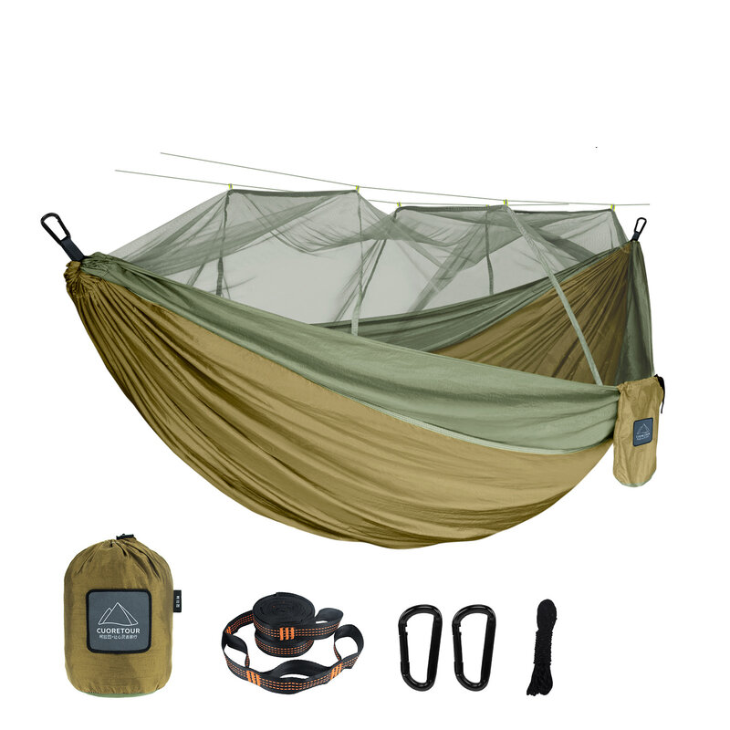 Hamaca colgante para acampar al aire libre, hamaca individual y doble con mosquitera, viaje portátil
