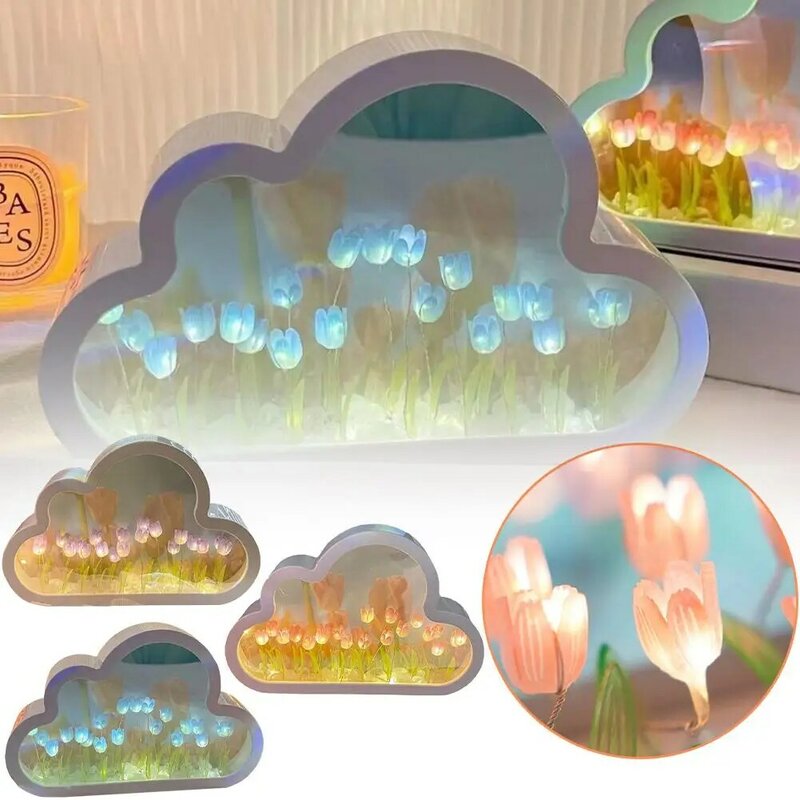 Ночник в форме облака, ручная работа, «сделай сам», «тюльпан», «ночник», маленькое зеркало в форме облака, рабочий стол, светоизлучающие элементы