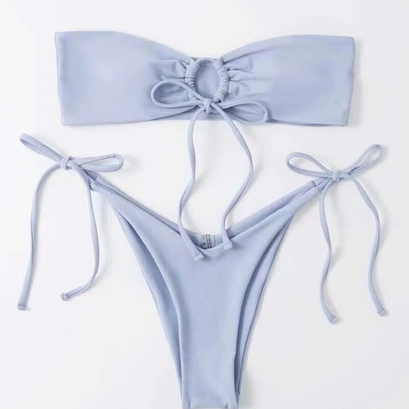 Conjunto de Bikini Bandeau de dos piezas para mujer, bañador Sexy con Tanga, ropa de playa brasileña