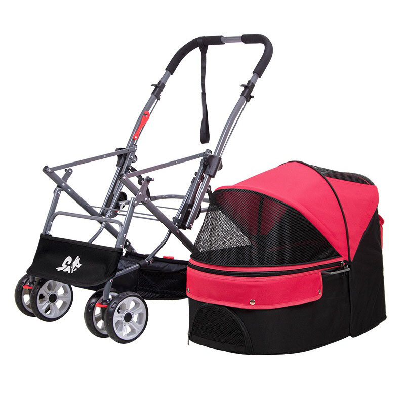 Foldable Pet Stroller with Wheels for Cats and Small Dogs, Removable, Companion Animal, Foldable Cart