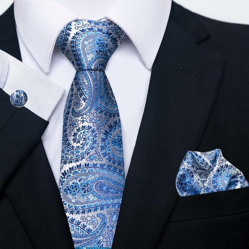 Tinta unita Jacquard uomo cravatta fazzoletto gemelli Set elegante cravatta di seta uomo cravatta uomo Paisley floreale matrimonio Business Suit cravatte