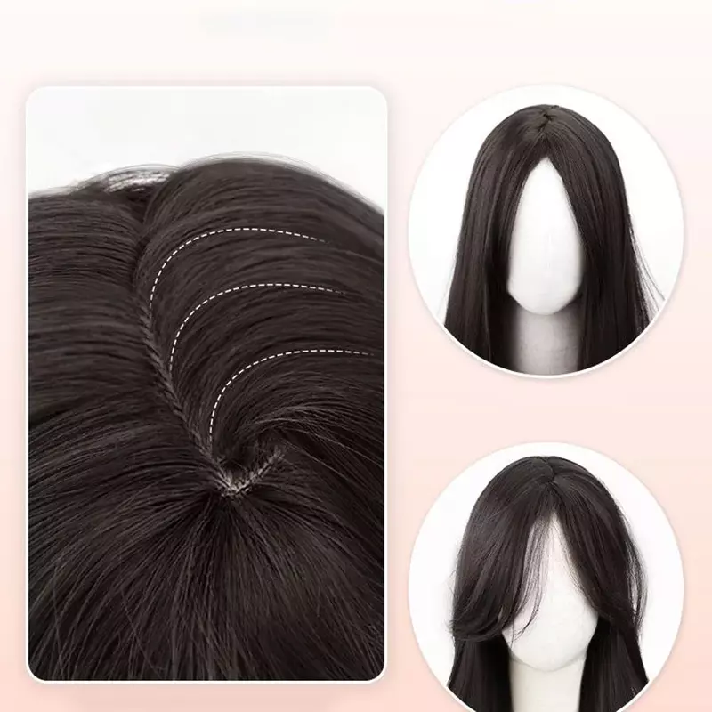 Peruca de cabeça cheia para mulheres, peruca de topo completa, extensões de cabelo, simula onda grande, divisão média encaracolada, 60cm, 1 pc