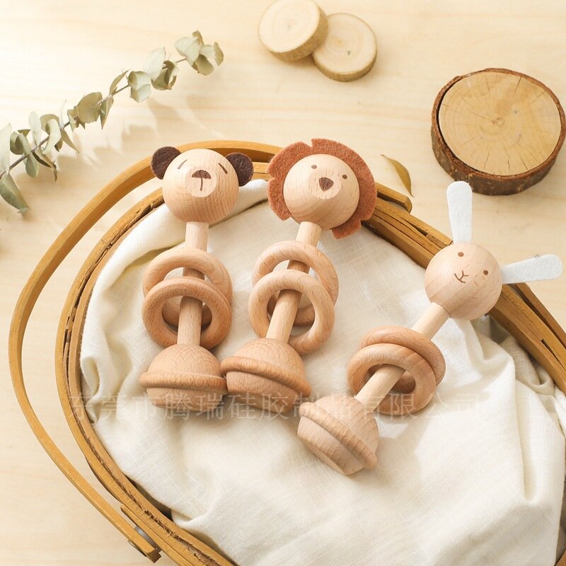 신생아용 나무 동물 딸랑이 장난감, 0 -12 개월 아기 액세서리, 만화 소설 아기 돌보기 도구, 젖니 장난감