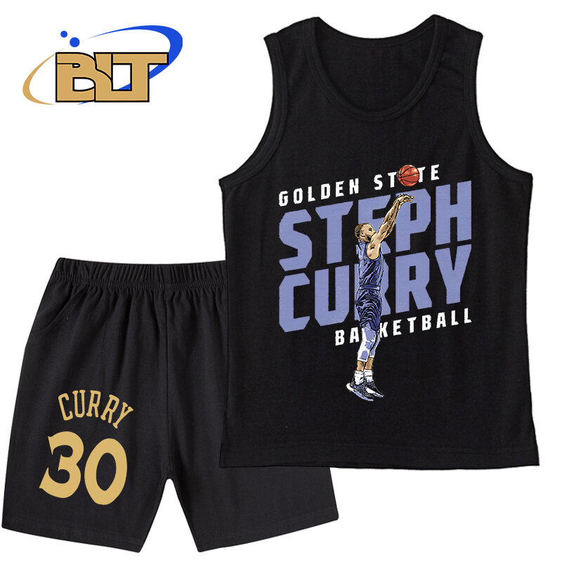 Stephen Curry pakaian anak laki-laki, setelan rompi celana pendek kasual olahraga dan celana 2 potong untuk anak laki-laki musim panas