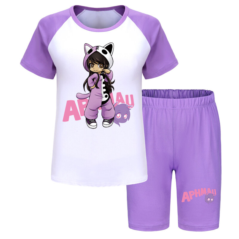 Aphimau-conjunto de roupas para crianças, top e shorts de manga curta, casual sportwear para meninas, 2 peças