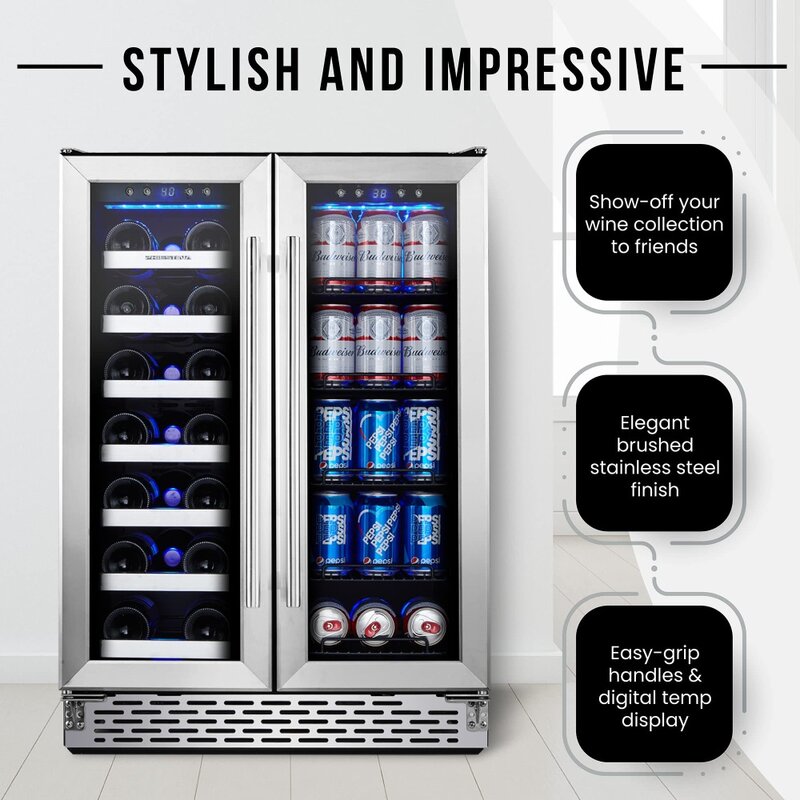 2023 New Wine and Beverage Refrigerator , Freestanding Dual Zone Wine Refrigerators with Glass Door
