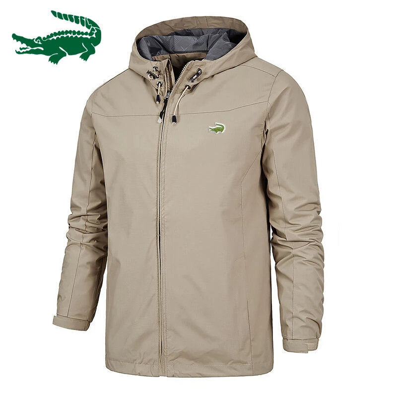Jaqueta de montanhismo impermeável e impermeável masculina, jaqueta com capuz com zíper, bordado, ao ar livre, primavera, outono, alta qualidade