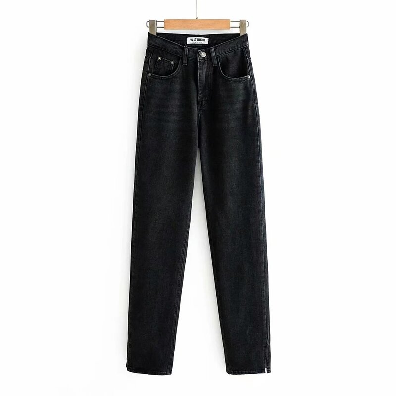 Повседневные Прямые женские джинсы, джинсовые брюки с низом в стиле Харадзюку, винтажные женские широкие брюки с разрезом