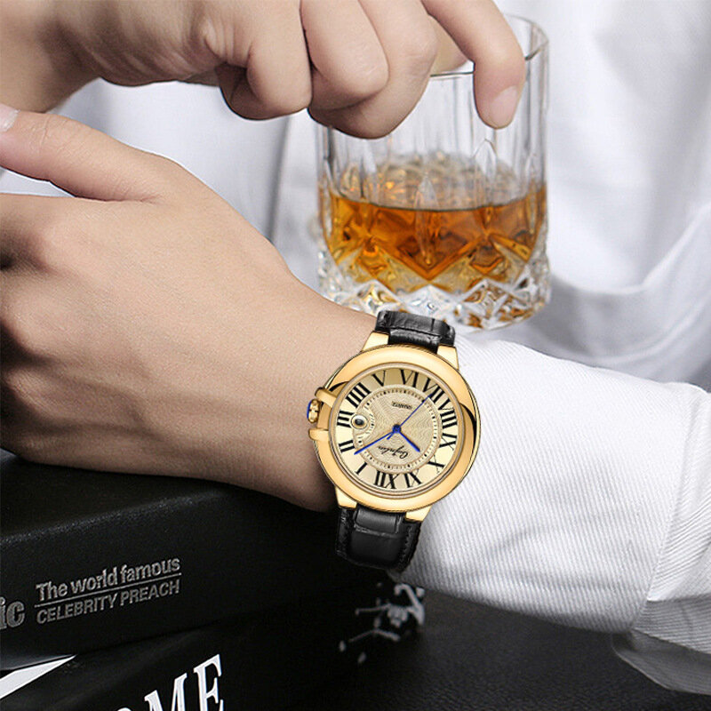 Dropshipping นาฬิกาทองคลาสสิกสำหรับผู้ชายนาฬิกาข้อมือควอตซ์แฟชั่นร้อนแรงนาฬิกาธุรกิจผู้ชายหรูหรา reloj hombre