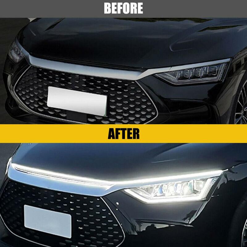 Tira de luz LED decorativa para capó de coche, lámpara de advertencia de luz diurna Universal, de silicona IP67, impermeable, a prueba de polvo