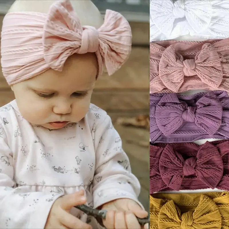 신생아 소프트 나일론 헤드웨어, 아기 나비 매듭 머리띠, 단색, 사진 소품, 여아 액세서리