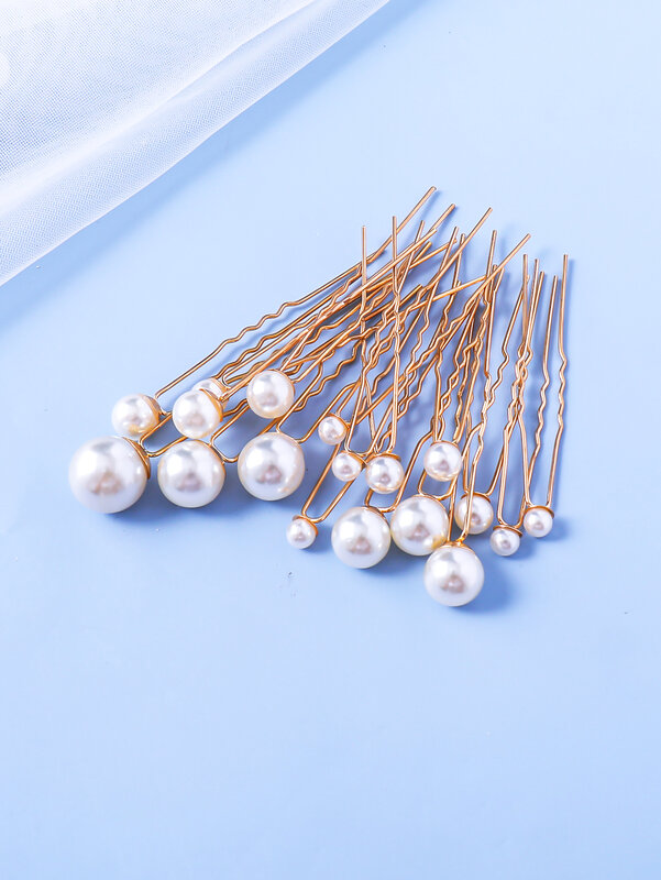 Horquillas de perlas de imitación para el pelo, horquillas doradas en forma de U, accesorios para el cabello de novia, 18 piezas