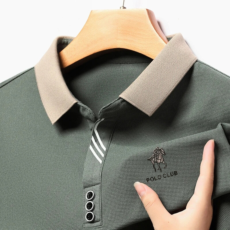 2024 Business Casual Cool Ademende Stof Heren Revers Poloshirt Lange Mouw Mode Designer Tops T-Shirt M-4XL