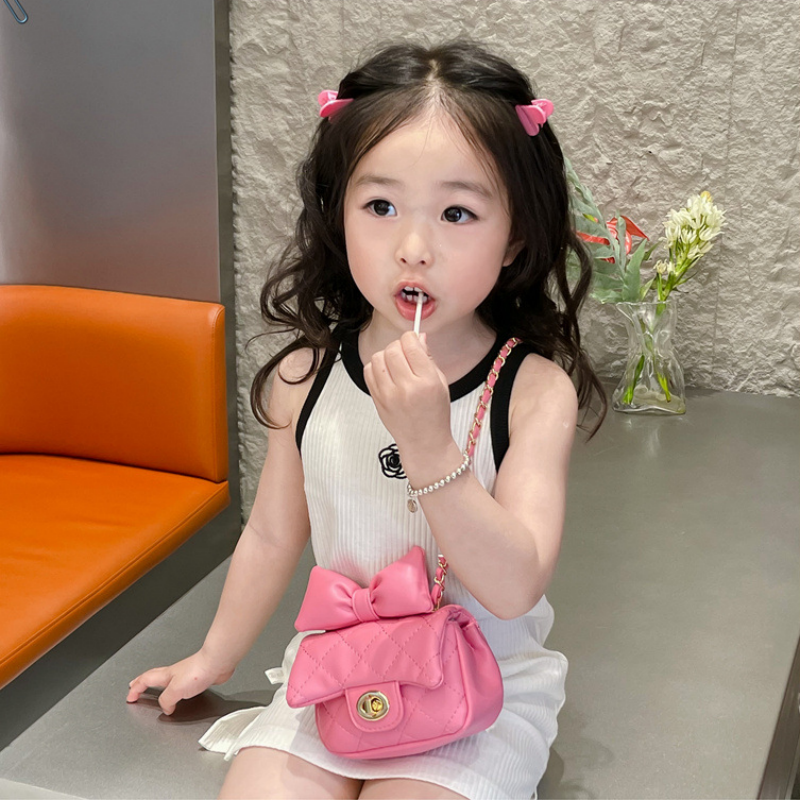 Tas bahu anak perempuan, dompet selempang bayi cewek Pink pita Mewah desainer Mini