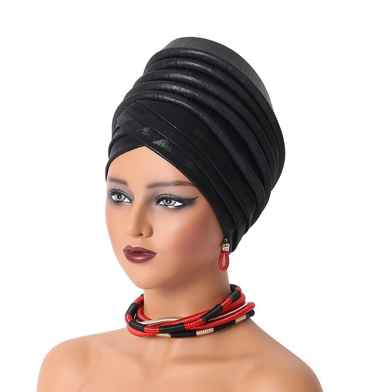 2024 baru topi Turban wanita Afrika topi wanita Nigeria bungkus kepala sudah dibuat otomatis Gele ikat kepala Turban Muslim Headpiece pesta
