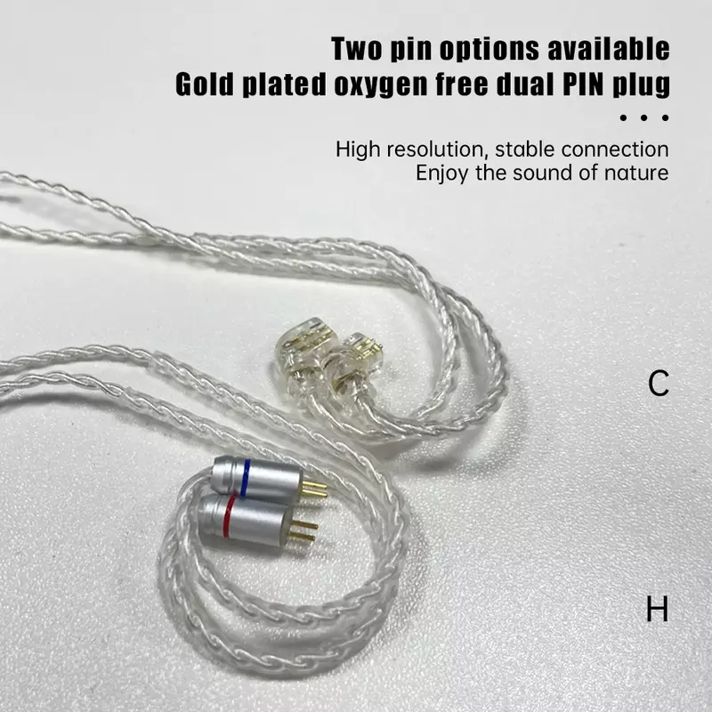 Cable de actualización de auriculares Chapado en plata, enchufe tipo C, Cable de 4 núcleos, 2 pines, compatible con Control de llamadas, Cable de 47 pulgadas