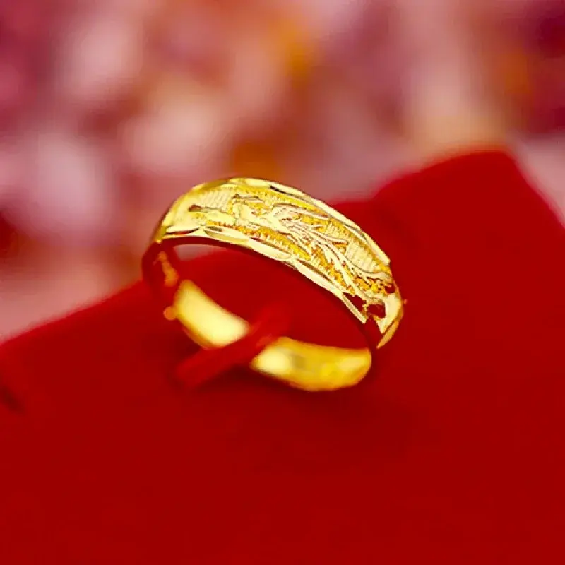 خاتم نقي من الذهب الحقيقي ، طراز صلب ، نجمة كاملة ، خاتم ذهبي لجذب الثروة والازدهار