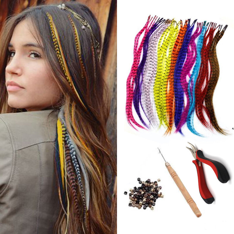 Синтетические цветные удлинители волос из искусственных перьев, 16 дюймов, 10 нитей/упаковка, женские термостойкие волоконные Аксессуары для париков