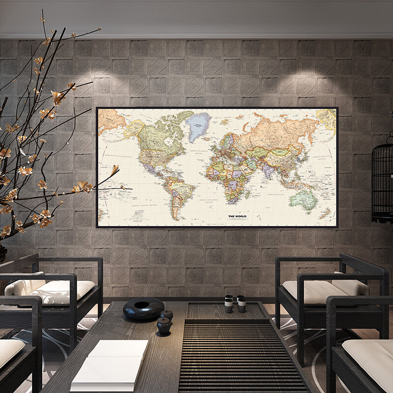 Affiche d'art mural vintage de la carte du monde, peinture sur toile rétro, fournitures scolaires, décoration de salon et de maison, 120x59 cm