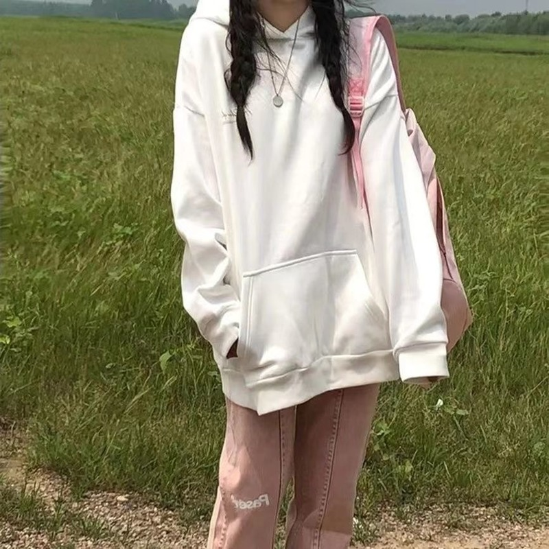 Qweek Kawaii Hooded Sweatshirt Harajuku Trui Witte Hoodie Oversized Preppy Stijl Koreaanse Mode Dunne Dikke Bovenkleding Mode