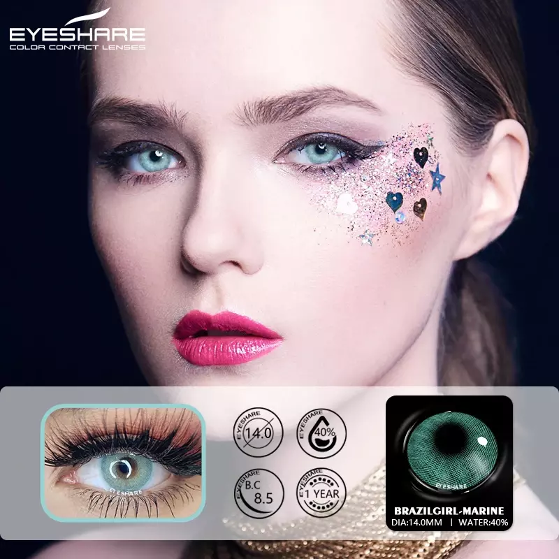 Цветные контактные линзы EYESHARE для глаз, линзы для девушек разных цветов, линзы для контактных линз, синие, зеленые, разноцветные контактные линзы для красоты, макияжа, 2 шт.