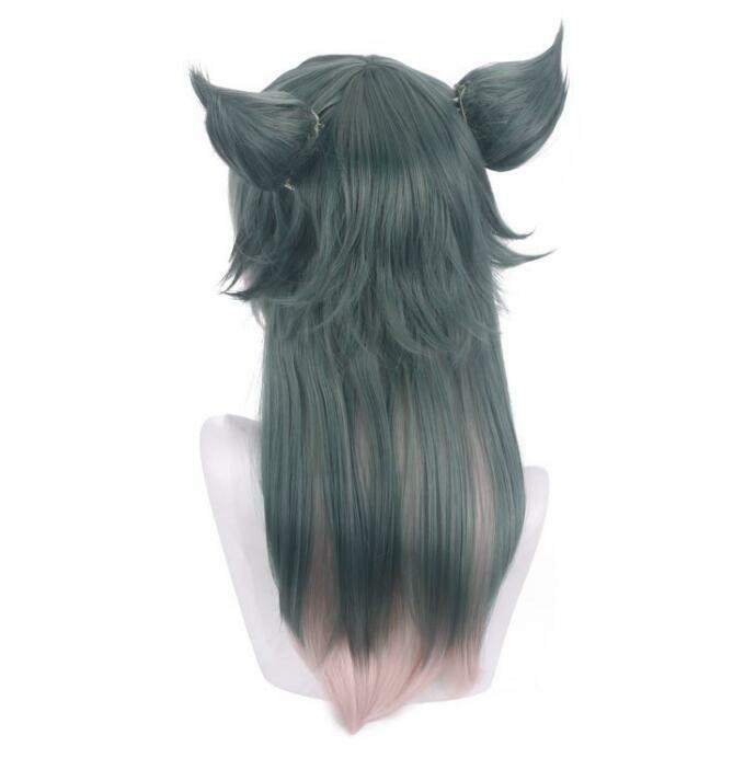 Synthetic Long Blue Straight Green Mixed Wig with Bangs Fluffy Anime Cosplay Hair Wig for Party