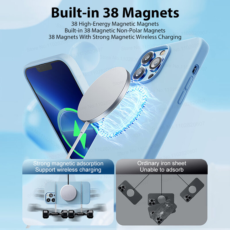 Магнитные чехлы из жидкого силикона для iPhone 15 14 11 13 12 Pro Max Plus, чехол for Magsafe, чехол с беспроводной зарядкой, аксессуары для телефонов