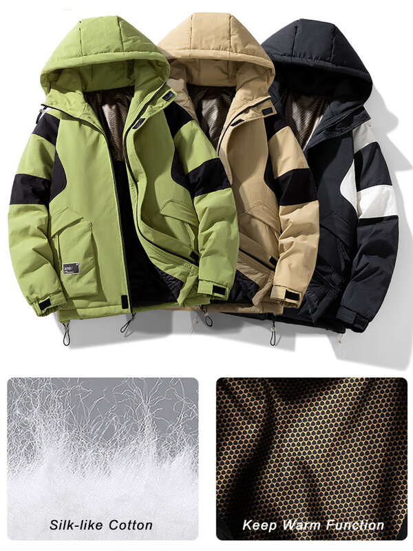 남성용 두꺼운 파카 따뜻한 재킷, 한국 패치워크 캐주얼 후드 바람막이 보온 패딩 코트, 플러스 사이즈 8XL, 2023 겨울 신상