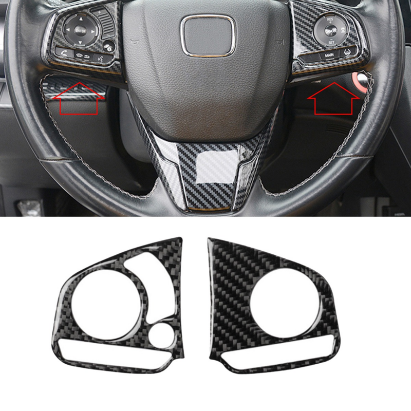 2PCS Carbon Fiber Inner Steering Wheel Switch Cover Trim for Honda Civic 2016-21