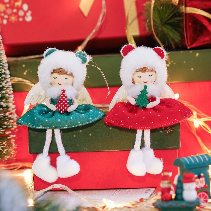 Ornamen gantung pohon Natal anak perempuan, ornamen gantung pohon Natal malaikat lucu untuk dekorasi rumah boneka Natal hadiah anak-anak Navidad