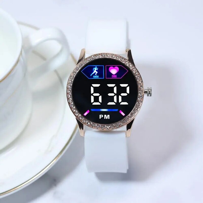 ساعة رقمية للجنسين مع حزام المعصم سيليكون ، ساعة شاشة LED ، ساعات زوجين للرجال والنساء ، ديكور حجر الراين ، ساعة إلكترونية