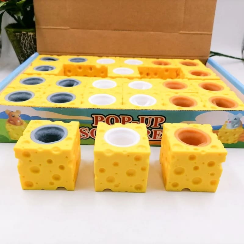 Pop Up mainan tikus dan keju blok Remas antistres mainan tersembunyi dan mencari angka pereda stres mainan Fidget untuk anak-anak dewasa