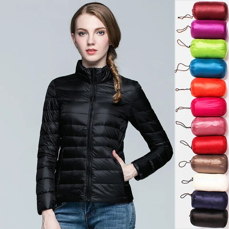 Jaket wanita modis, jaket wanita kerah berdiri Ultra tipis, warna Solid musim gugur dan musim dingin