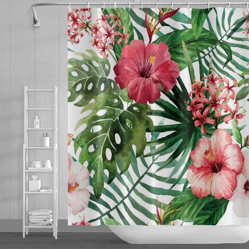 Planta cortina de chuveiro para o banheiro à prova dwaterproof água fresco palmeira folha banana verde cortinas chuveiro com