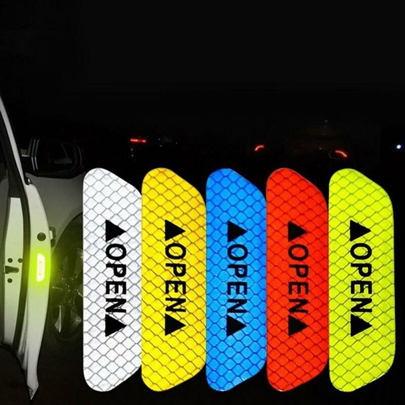 4Pcs OPEN Car Vehicle Door Reflective Safety Mark Warning Decals Sticker "OPEN" Letters Design Strong Reflective Decor