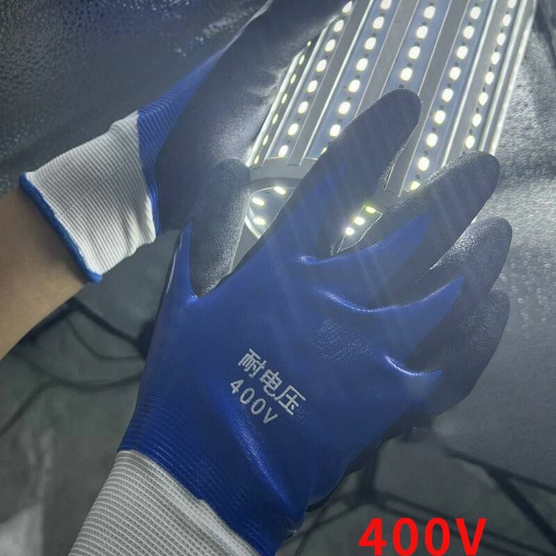 ถุงมือกันไฟฟ้าสำหรับช่างไฟฟ้าสีฟ้าทนทานต่อแรงดันไฟฟ้า400V ถุงมือทำงานมีความยืดหยุ่นสูงป้องกันไฟฟ้า