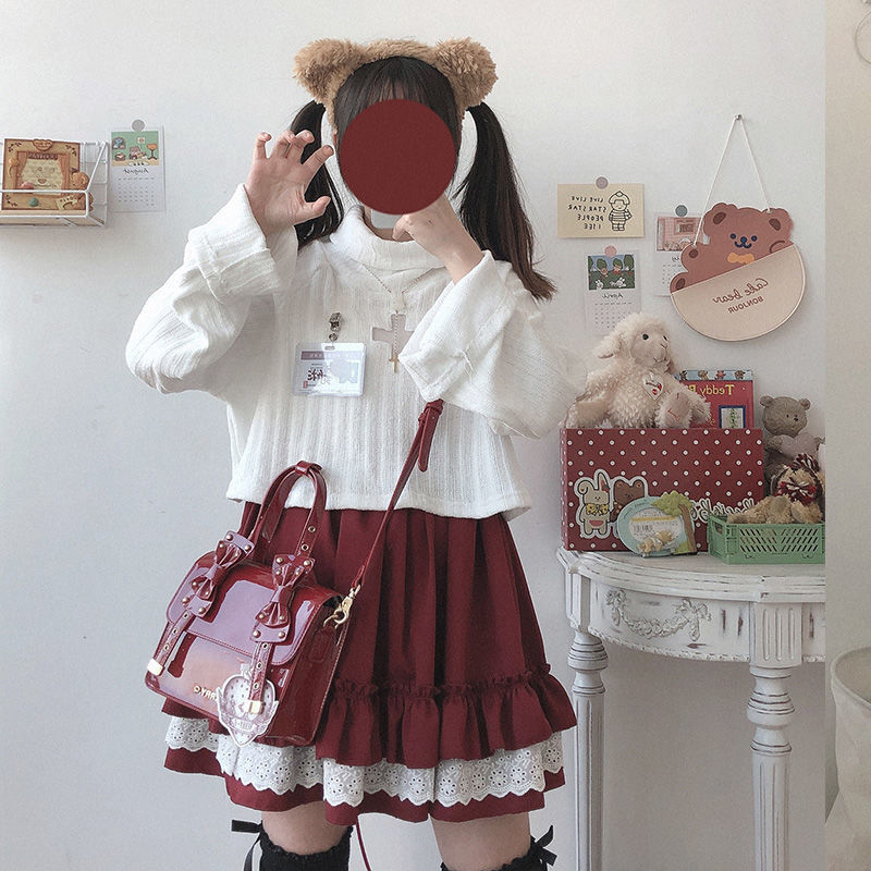 Japanische Harajuku Mädchen rot blau gotische Spitze Mini Falten rock Punk niedlichen Lolita Kuchen Mini A-Linie kurze Röcke 2022