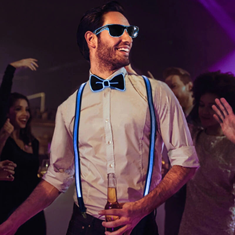 สายรัดไฟ LED สำหรับผู้ชาย, กางเกงยืดปรับได้ผูกโบว์ยืดหยุ่นได้สำหรับงานปาร์ตี้เทศกาลดนตรี