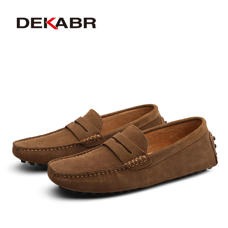 Мужские лоферы DEKABR, мягкие мокасины из натуральной кожи высокого качества на весну и осень, теплая обувь для вождения на плоской подошве, большие размеры 49