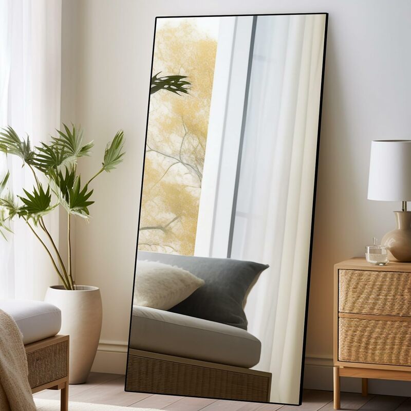 Espejo de vidrio templado transparente de 71 "x 32" de longitud completa, marco de aluminio, de pie/pared, para dormitorio/sala de estar