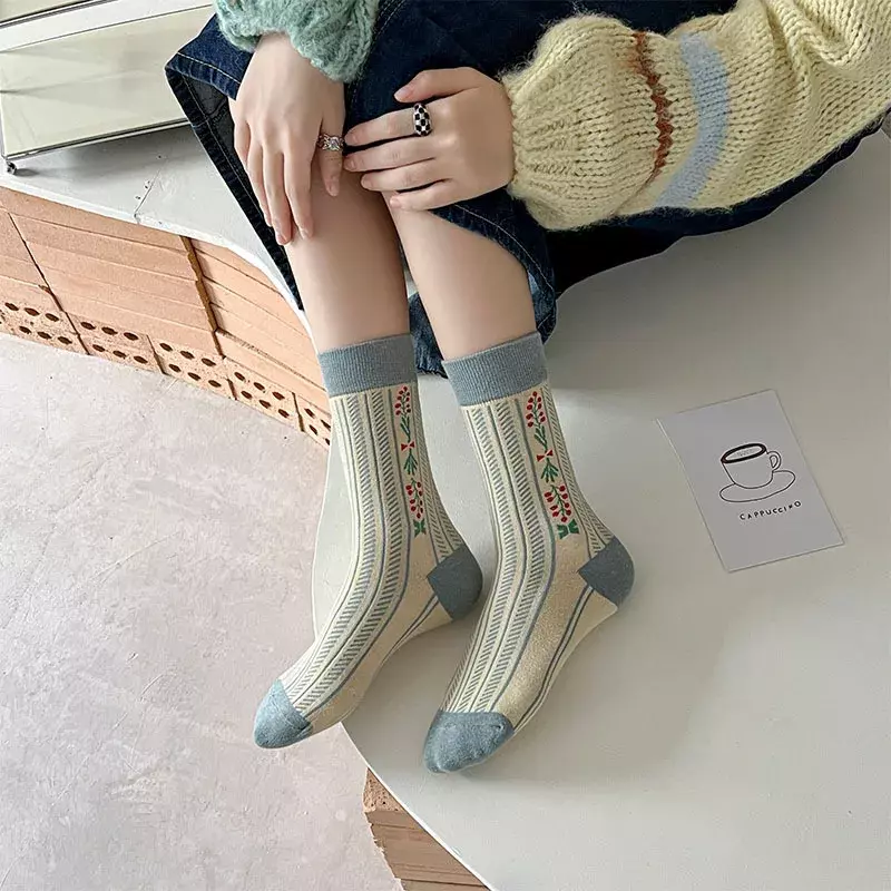 Moda harajuku retro tripulação meias femininas estilo coreano do vintage streetwear meias femininas estilo universitário escola meninas algodão meias longas